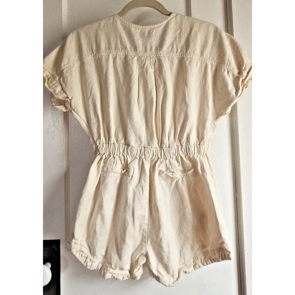 ZARA girl Sz 11-12 safari‎ big pockt ivory romper short sleeves NWOT
